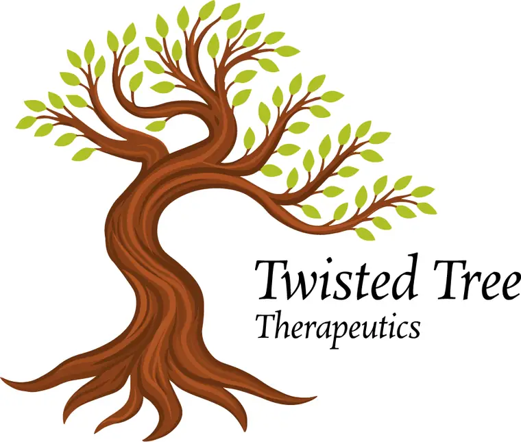 The rejected first logo direction: a heavily shaded, illustrative brown tree above a serif wordmark
