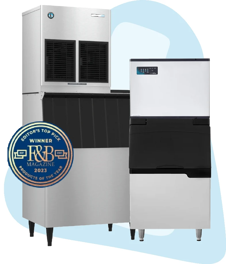 Tall Easy Ice ad with two ice machines and a 2023 award badge
